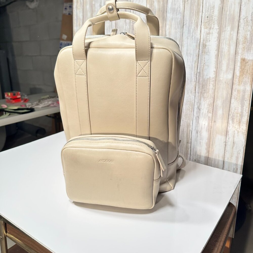 Monos Metro Vegan Backpack Ivory with Classic Kit (small front pouch)